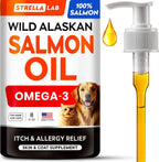StrellaLab Wild Alaskan Salmon Oil 8 fluid ounce bottle front view premium pet omega 3 liquid