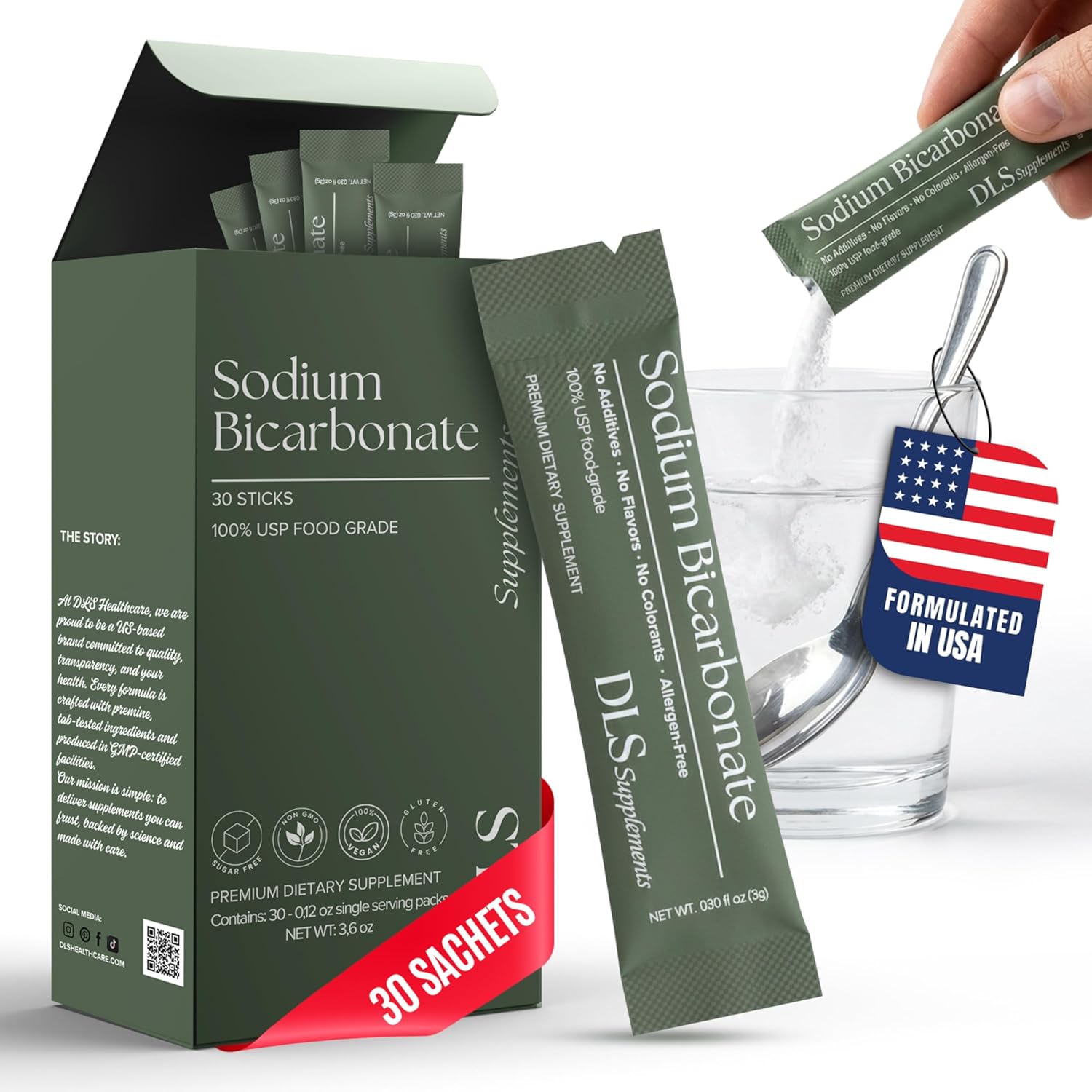 DLS Sodium Bicarbonate Supplement 30 sachets front box view for pH balance