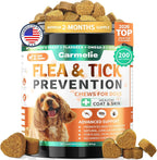 Carmelie Flea and Tick Prevention for Dogs 200 chews container front view displaying natural oral dog supplement