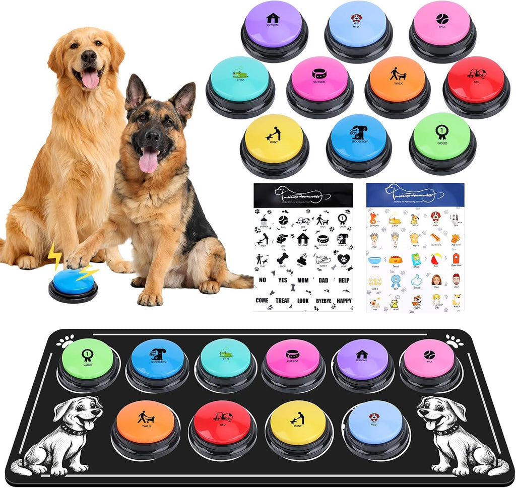 Dog Buttons for Communication,8 Pack Voice Recordable Buttons Dog Talking Buttons Set with 2 Mat and 2 Stickers Interactive buzzers for Study Office Home,8 Color - Image 12