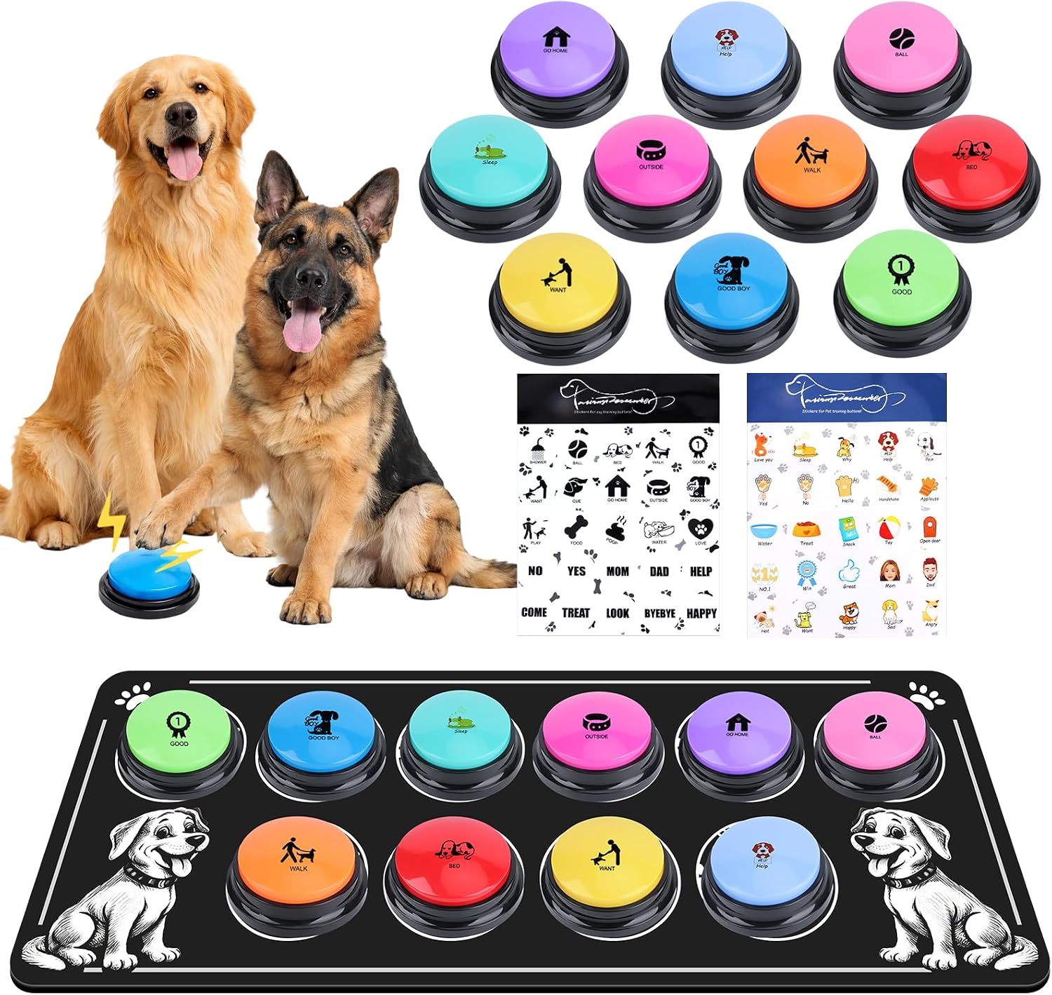 Dog Buttons for Communication,8 Pack Voice Recordable Buttons Dog Talking Buttons Set with 2 Mat and 2 Stickers Interactive buzzers for Study Office Home,8 Color - Image 12
