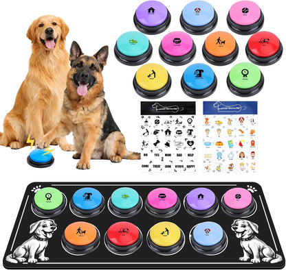 Dog Buttons for Communication,8 Pack Voice Recordable Buttons Dog Talking Buttons Set with 2 Mat and 2 Stickers Interactive buzzers for Study Office Home,8 Color - Image 12