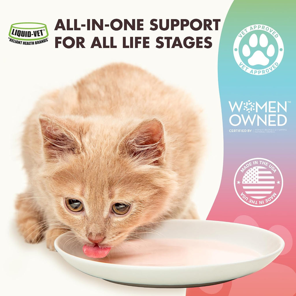 Liquid-Vet 10-in-1 cat supplement ingredient and benefit label