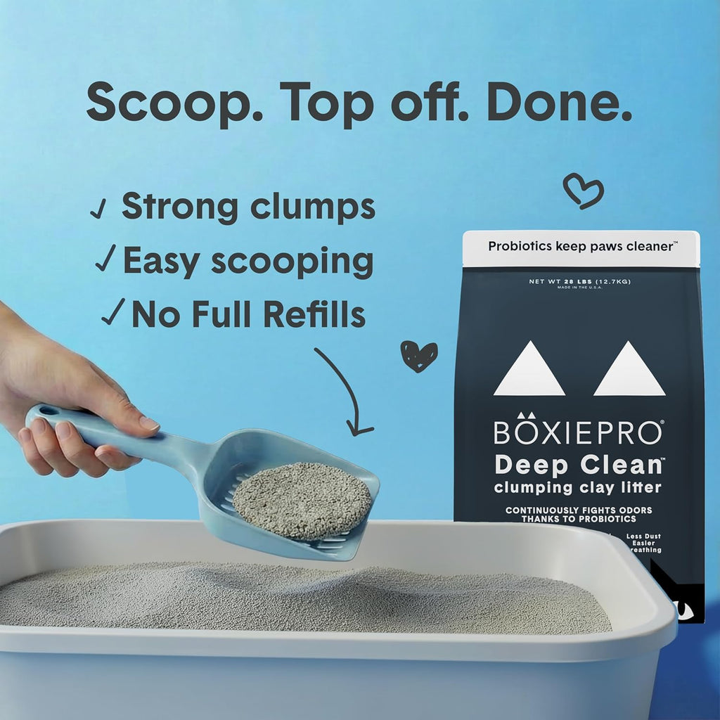 BoxiePro dust free cat litter poured into a litter box