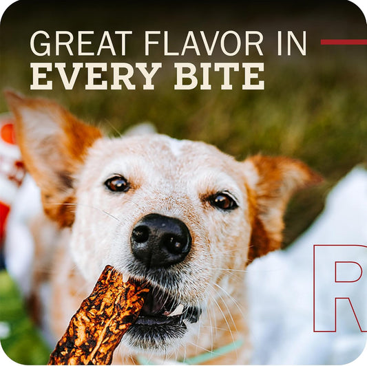 Redbarn grain-free beef hide dog chew treats close up packaging detail