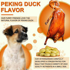 Alivo pet supplement bottle showing ingredients list and Peking Duck flavor details