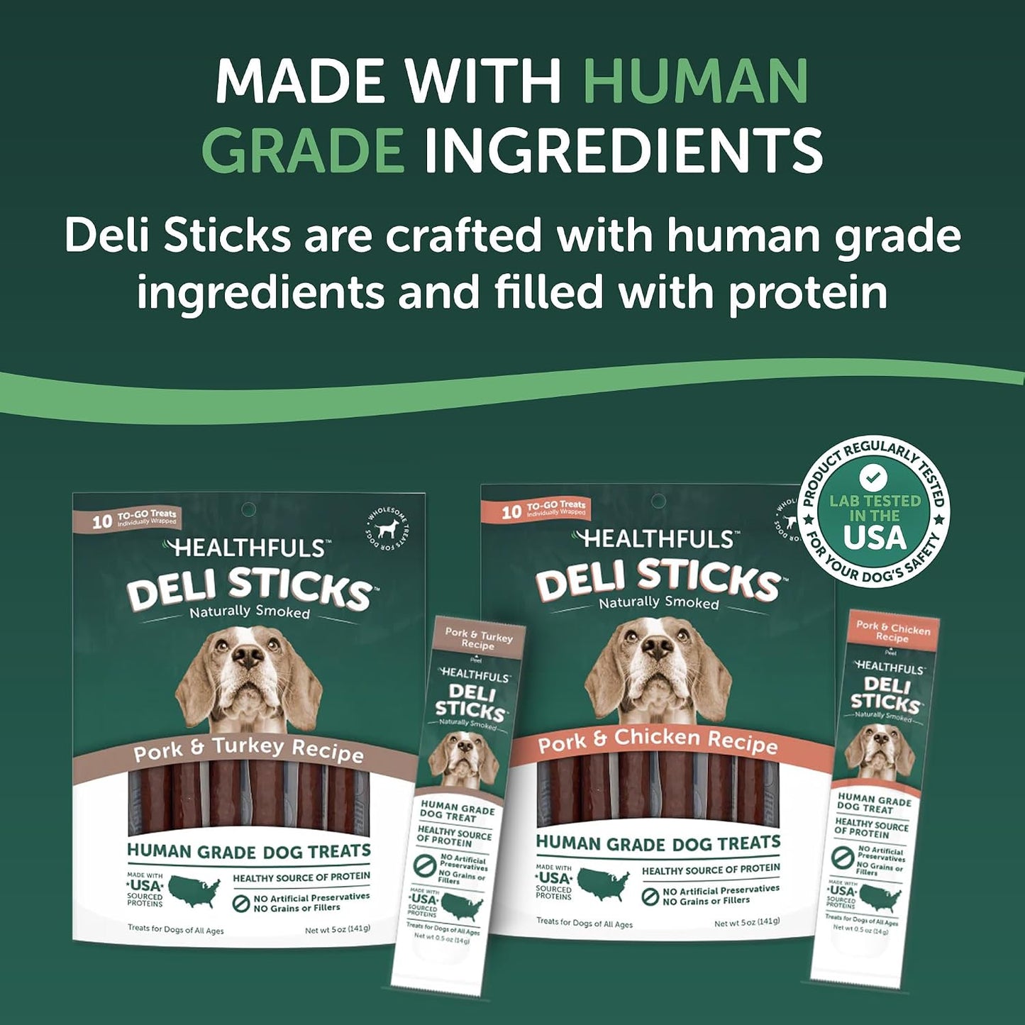 HEALTHFULS Deli Sticks Pork and Chicken Human-Grade Gluten-Free Soft and Chewy Dog Treats, 10 Count Bag - Image 9
