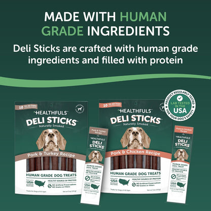 HEALTHFULS Deli Sticks Pork and Chicken Human-Grade Gluten-Free Soft and Chewy Dog Treats, 10 Count Bag - Image 9