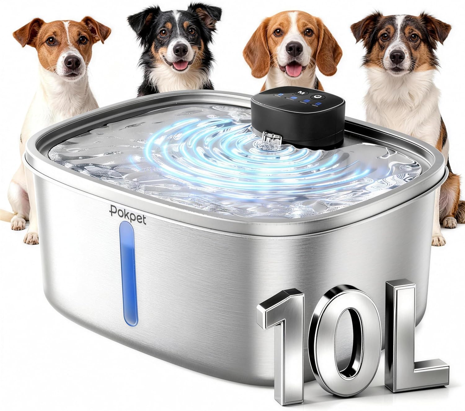 Dog Cat Water Fountain Wireless Stainless Steel Water Fountain for Small Large Dogs, Fresh Flow 10L Dispenser, Doggy Spout Water Bowl,Wider Drinking Area, LED Window, Ultra-Quiet - 1 Filter - Image 10