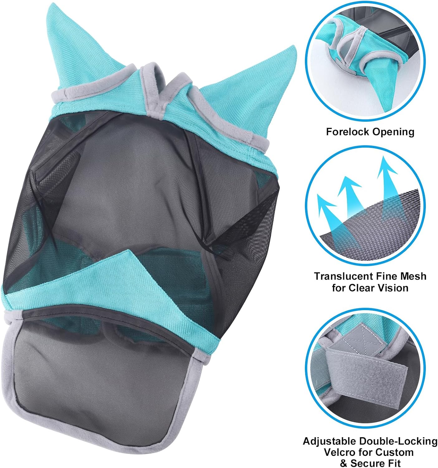 Detail of Gallopoff fly mask forelock opening for mane care