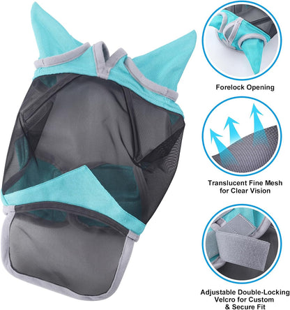 Detail of Gallopoff fly mask forelock opening for mane care