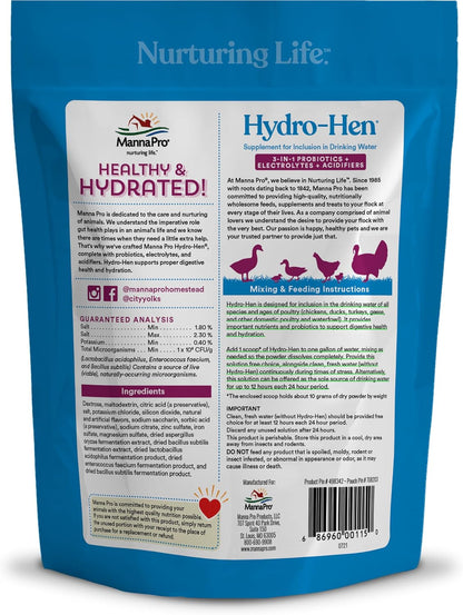 Manna Pro Hydro-Hen container base showing manufacturing tracking details and expiration info