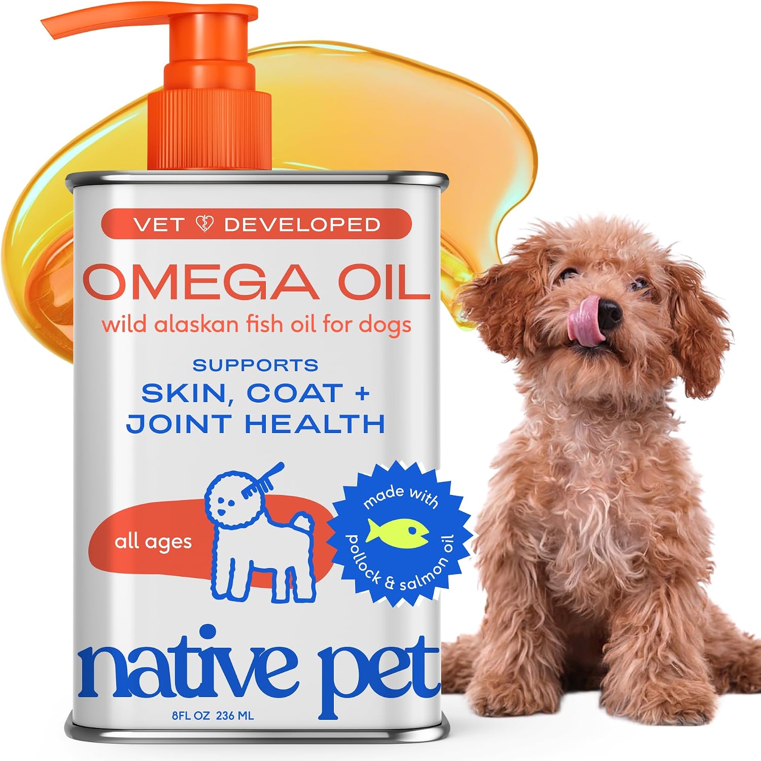 Native Pet Omega 3 Fish Oil 8 Ounce front view package for dogs and cats