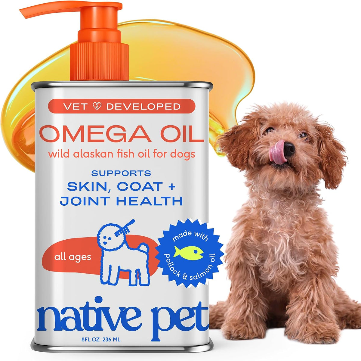 Native Pet Omega 3 Fish Oil 8 Ounce front view package for dogs and cats