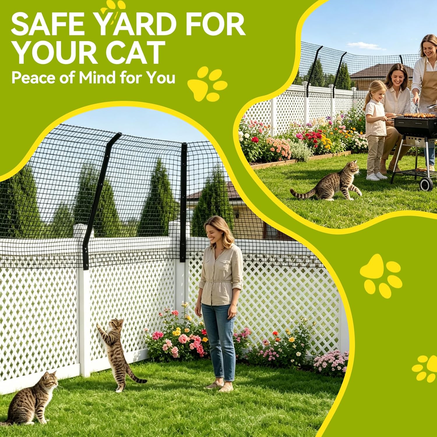 Cat Fence Outdoor Barrier 33FT, Anti-Climb Fence Topper & Extender for Existing Fences, Cat Proof Netting Solution for Wood, Metal, Brick Fences, Pet Safe Height Extension Kit - Image 9