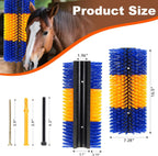Uross farm animal scratcher mounted on a wooden barn wall for cow grooming