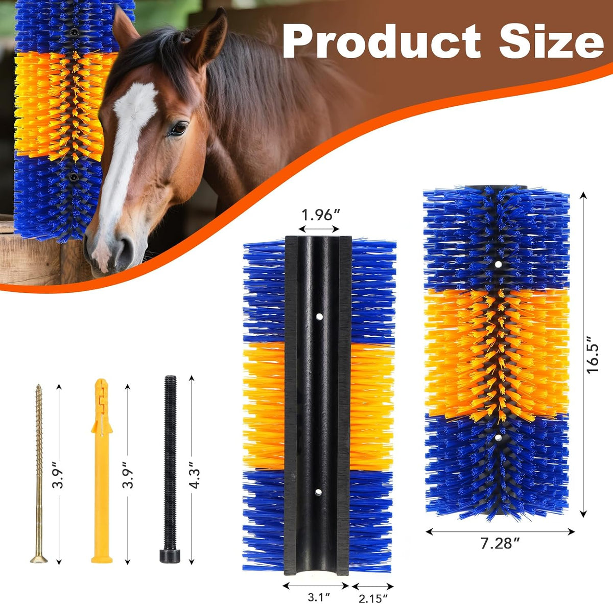 Uross farm animal scratcher mounted on a wooden barn wall for cow grooming