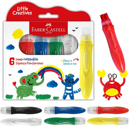 Faber-Castell Little Creatives Jumbo Squeezing Paint Brushes front packaging view showing six vibrant colors
