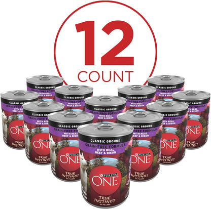 Purina ONE natural adult wet dog food back label showing ingredients and nutritional benefits