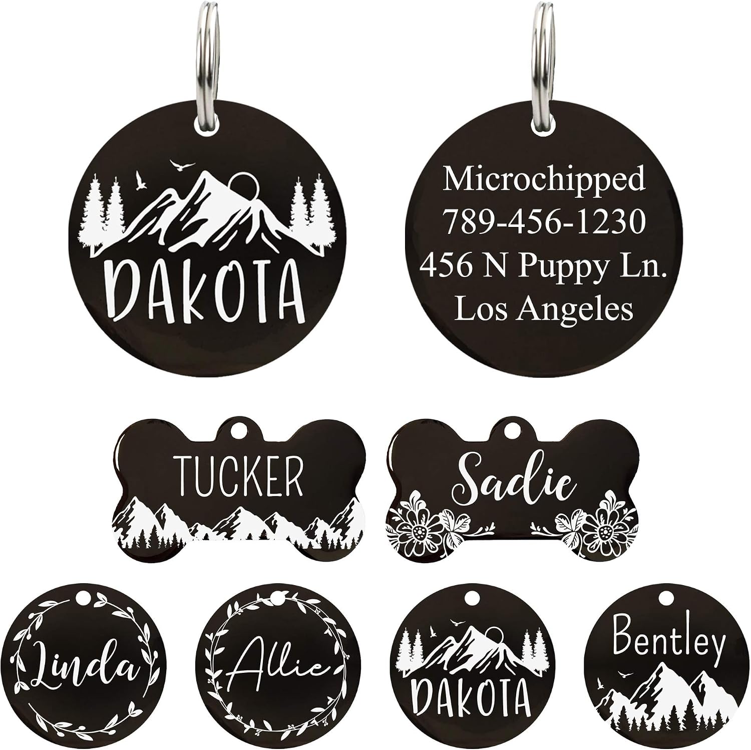 Ultra Joys Stainless Steel Pet ID Tag Dog Name Tags Personalized Front and Back Engraving, Customized Dog Tags and Cat Tag, Optional Engraved on Both Sides, Bone Tag with Mountain Design, Large - Image 11