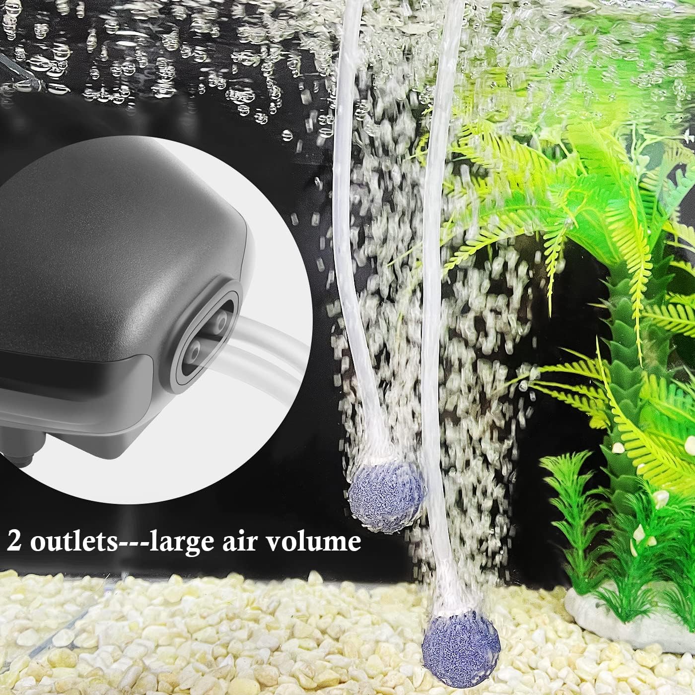 Side profile of Hitop quiet fish tank air pump with rubber feet