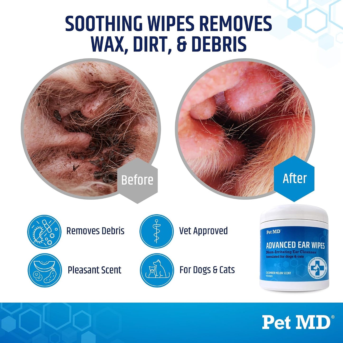 Pet MD ear wipes package showing cat and dog label