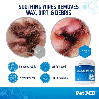 Pet MD ear wipes package showing cat and dog label