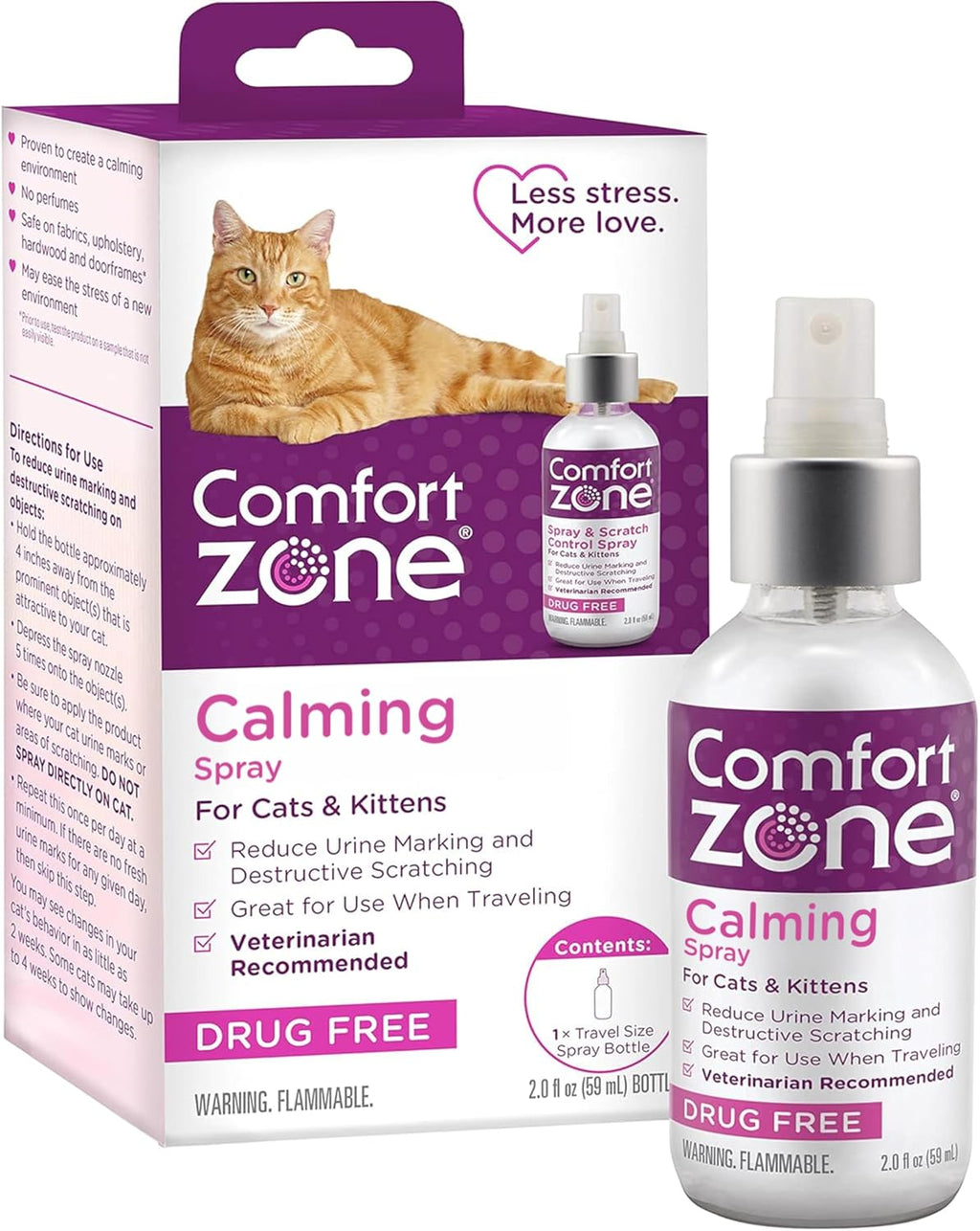 Comfort Zone cat calming spray bottle close up of back instructions