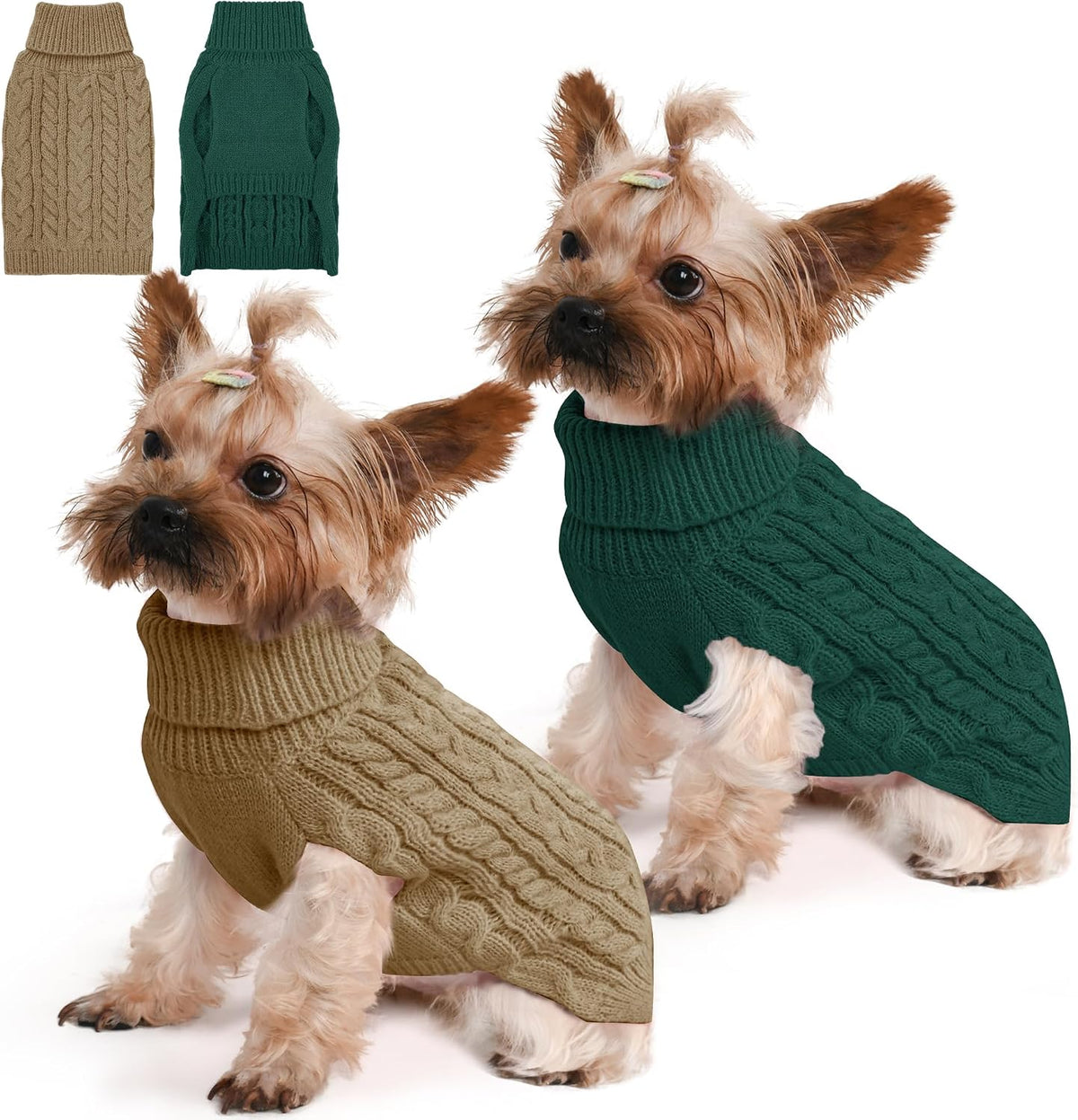 Dog Sweater 2 Pack for Small Dogs, Size S, Pink & Purple | Stretchy cable knit turtleneck, machine washable, high belly cut, comfy winter fit for Chihuahua, Maltese - Image 10
