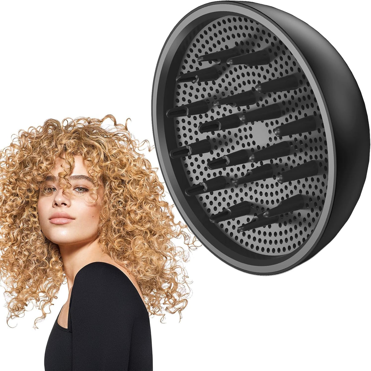 LAMPICK Hair Dryer Diffuser front view showing honeycomb design for curly hair.