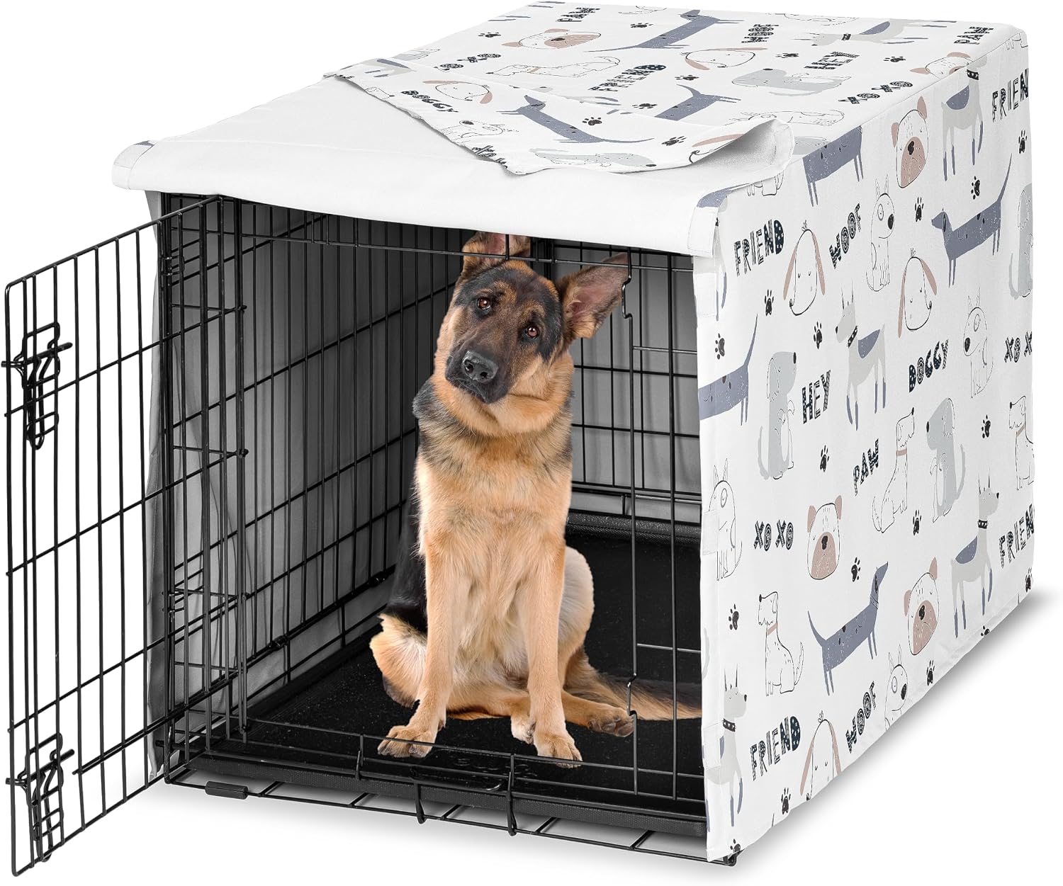Sweet Jojo Designs 36in. Medium Dog Crate Cover (Bones and Paw Prints) for Boys Pet Cage, Kennel Covers (Modern, Cartoon, Doggy, Puppy, Neutral, Paws Print, Whimsical, Playful, Slate Navy Blue) - Image 9