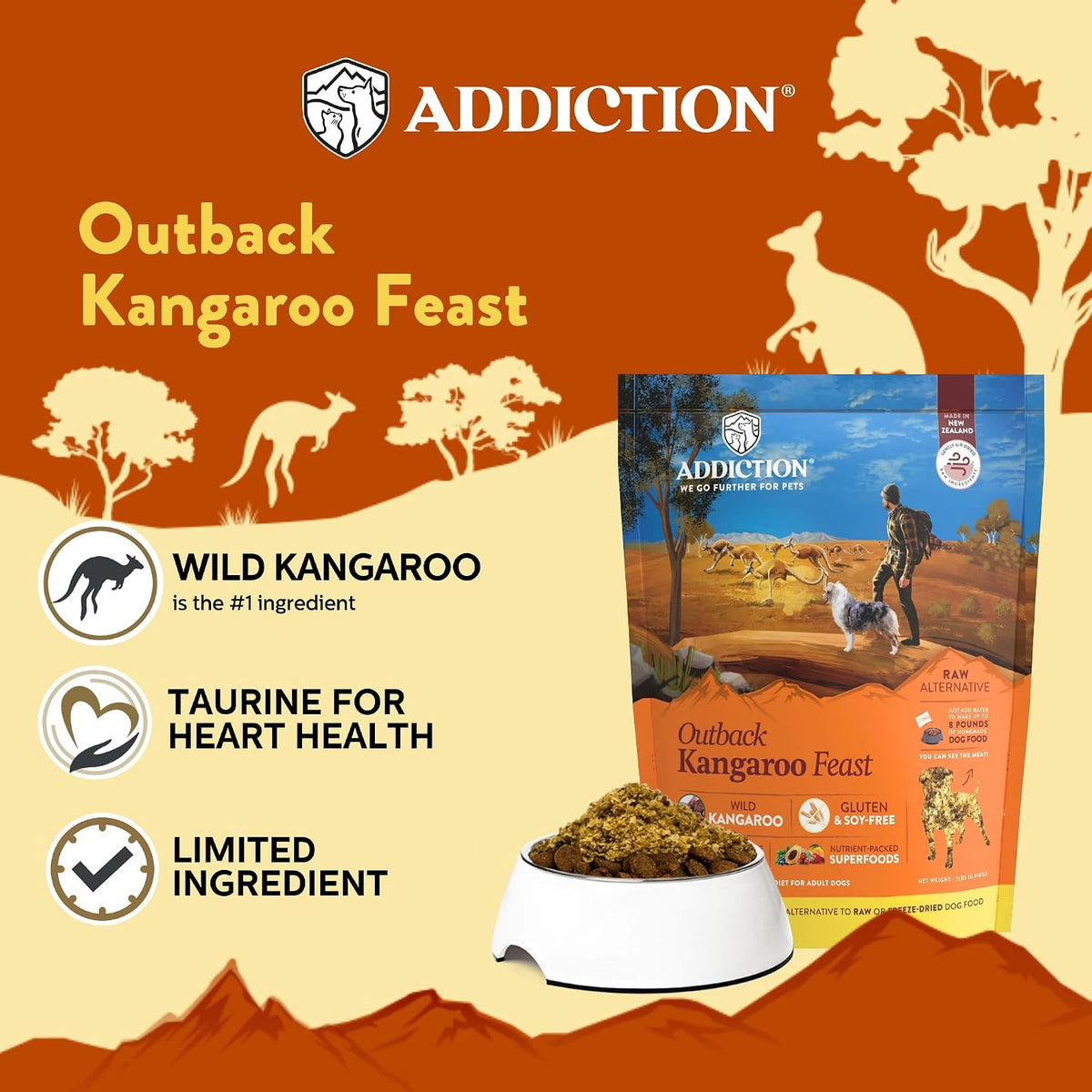 Addiction wild kangaroo novel protein grain free dehydrated pet food