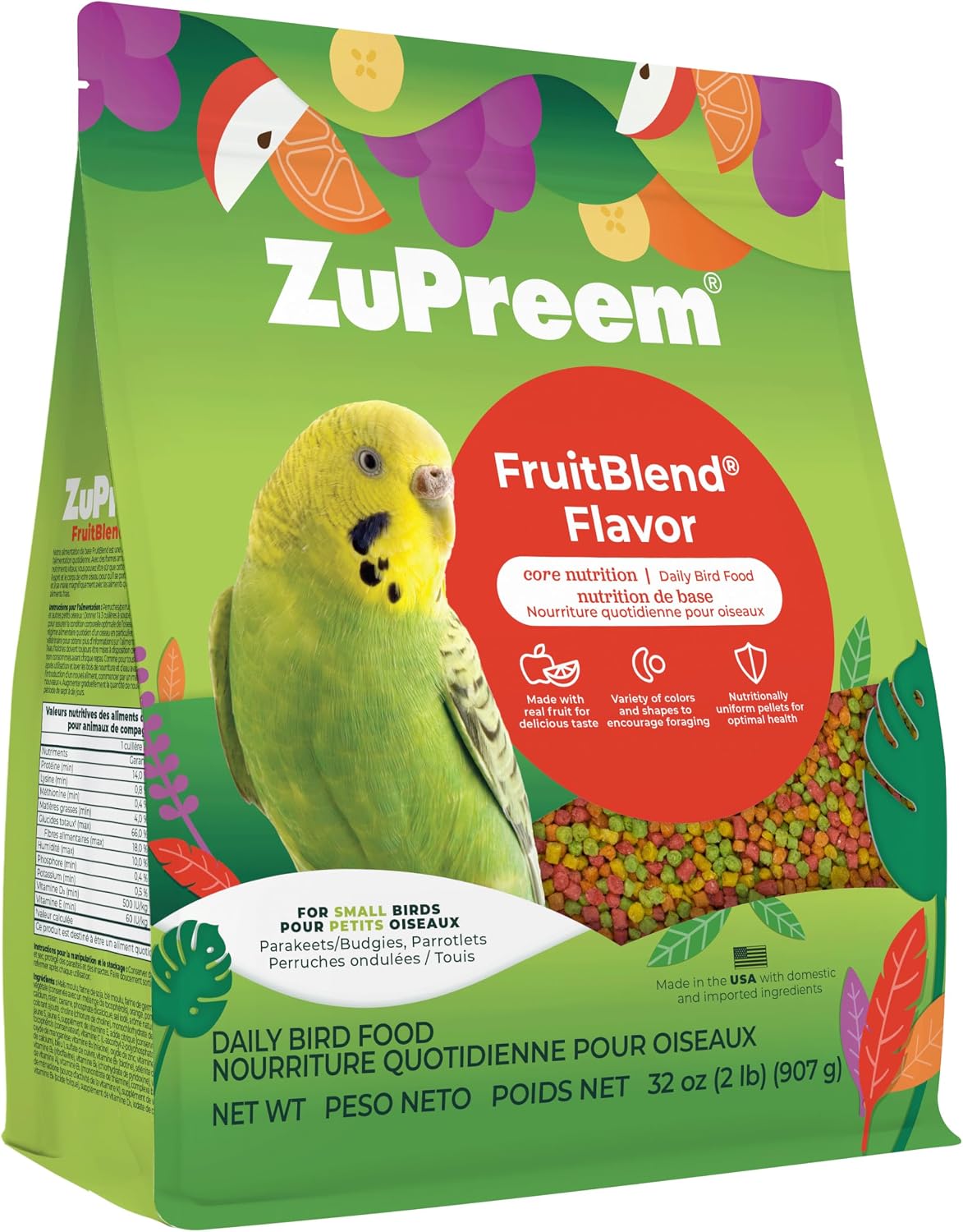 ZuPreem Smart Selects Daily Bird Food for Parakeet, Budgie, Parrotlet, Dove, Bird Pellets and Seed Blend, Core Nutrition for Small Birds, Made in USA, Parakeet Food, Budgie Food (S, 2 lb) - Image 10
