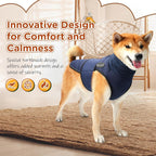 Dog wearing Aoolmol anxiety vest with hood covering ears