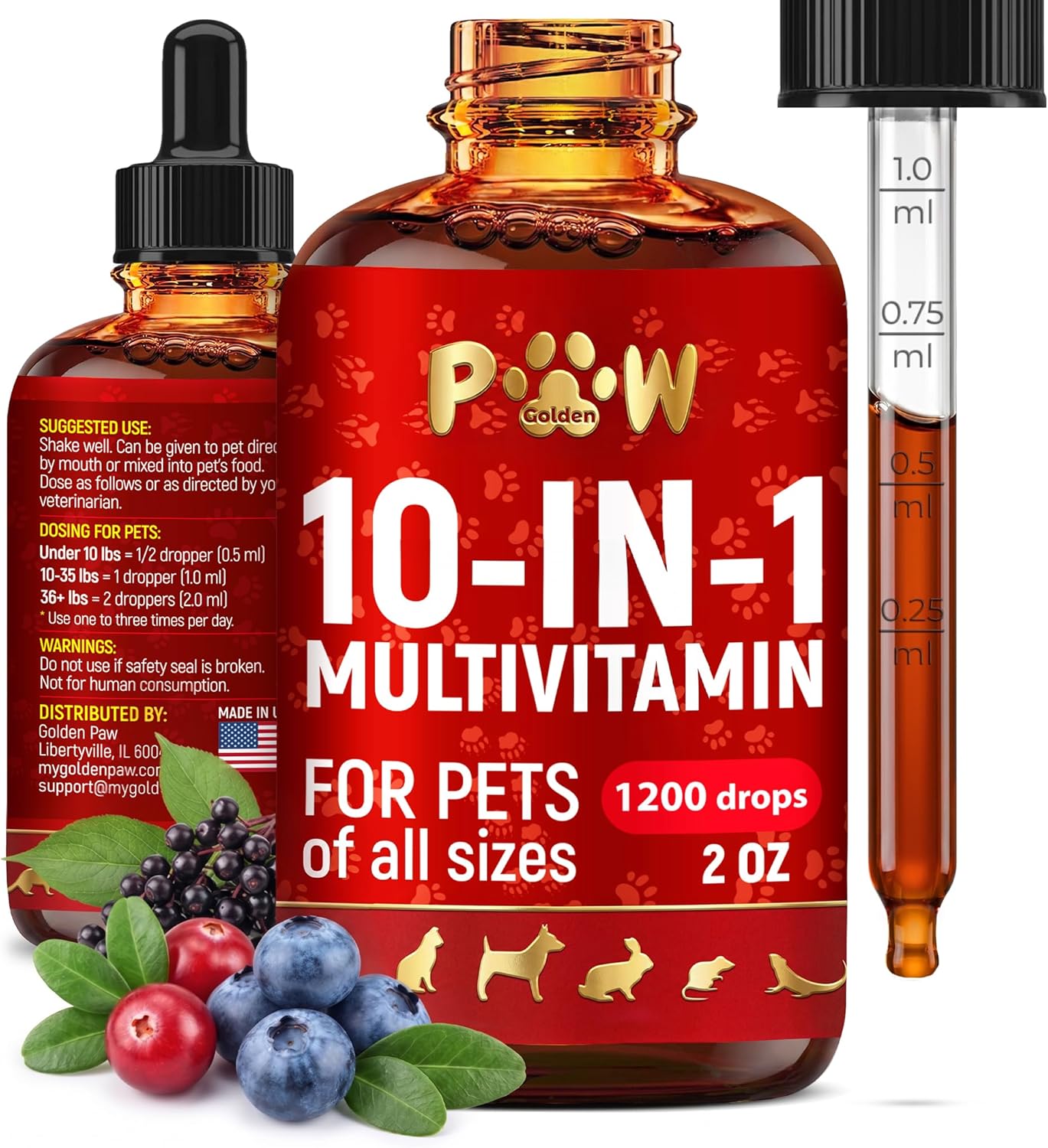 Golden Paw 10-in-1 Liquid Multivitamin for dogs and cats front view