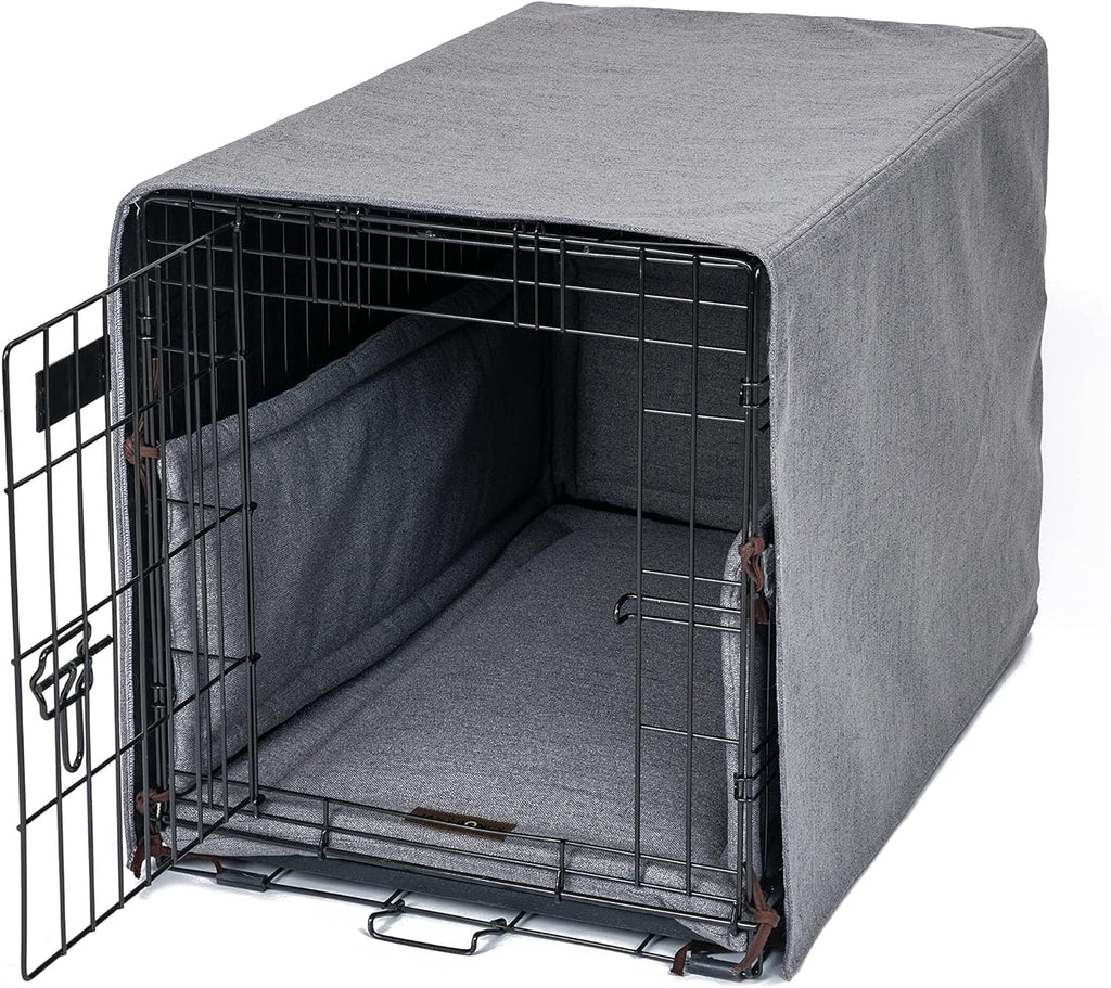 Jax And Bones dog crate cover and pad set in lark graphite front view