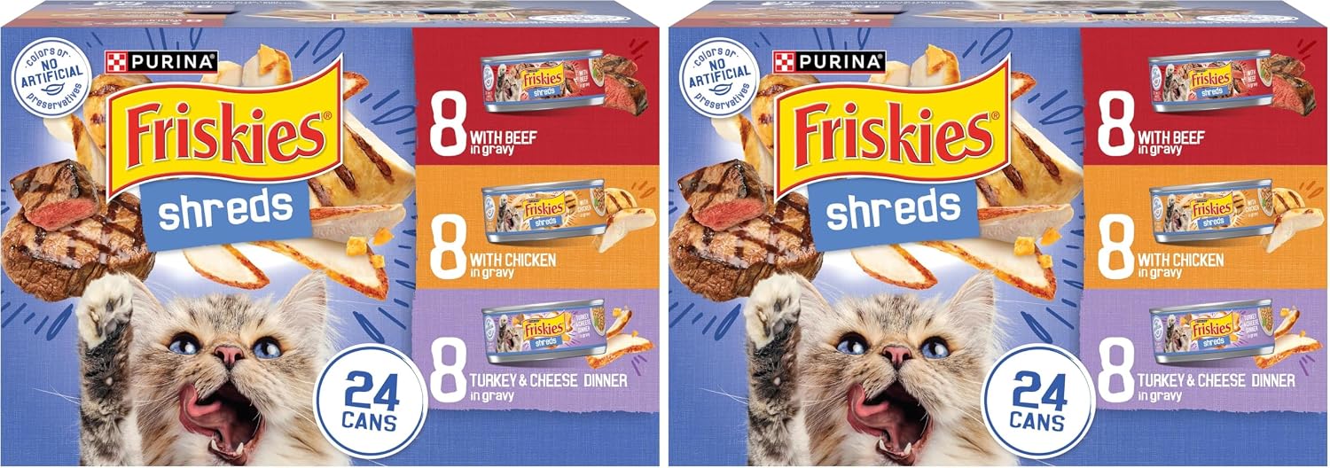 Purina Friskies Gravy Wet Cat Food Variety Pack, Shreds With Beef, With Chicken, and Turkey and Cheese Dinner - (Pack of 24) 5.5 oz. Cans - Image 13