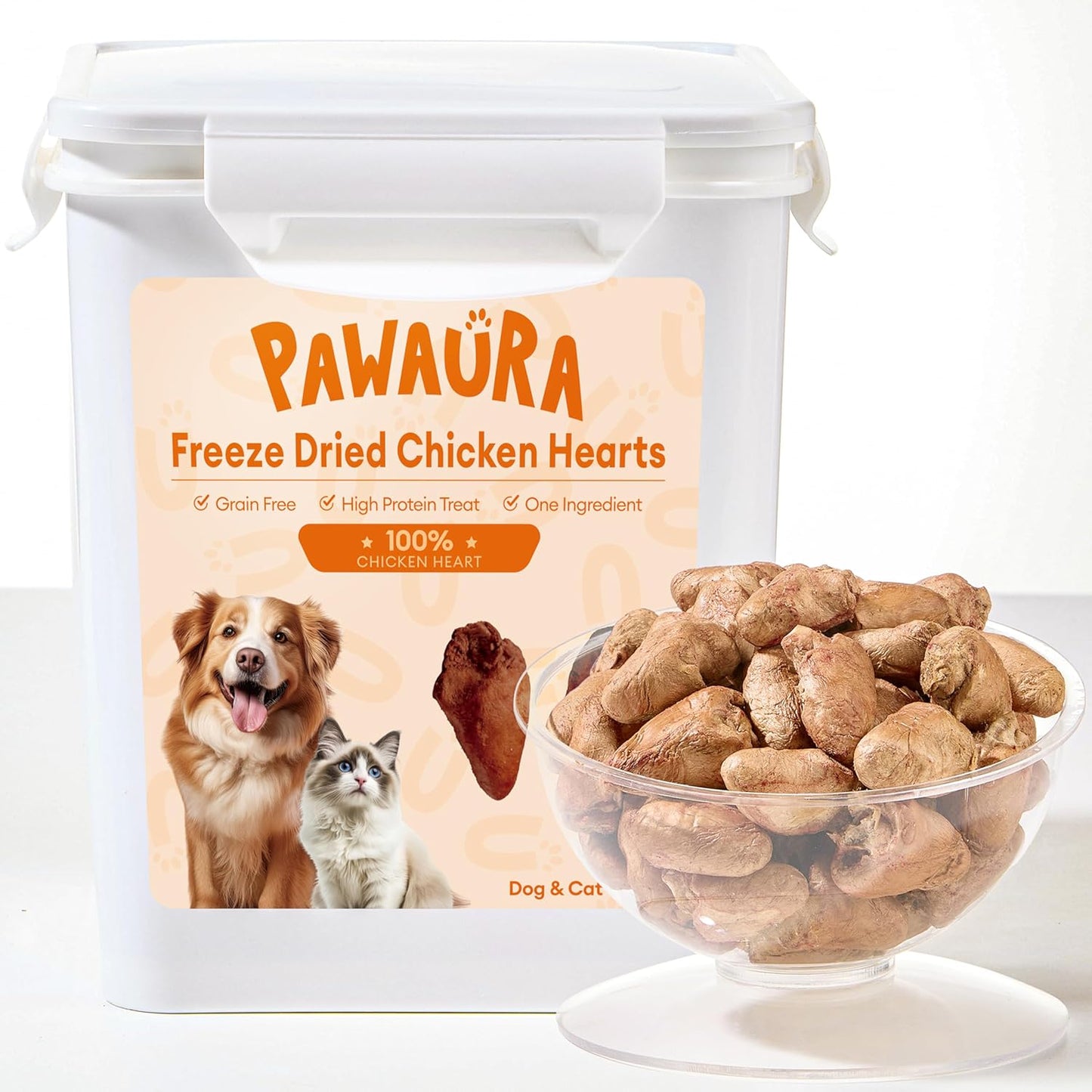 Pawaura freeze-dried chicken hearts cat and dog treats front box view