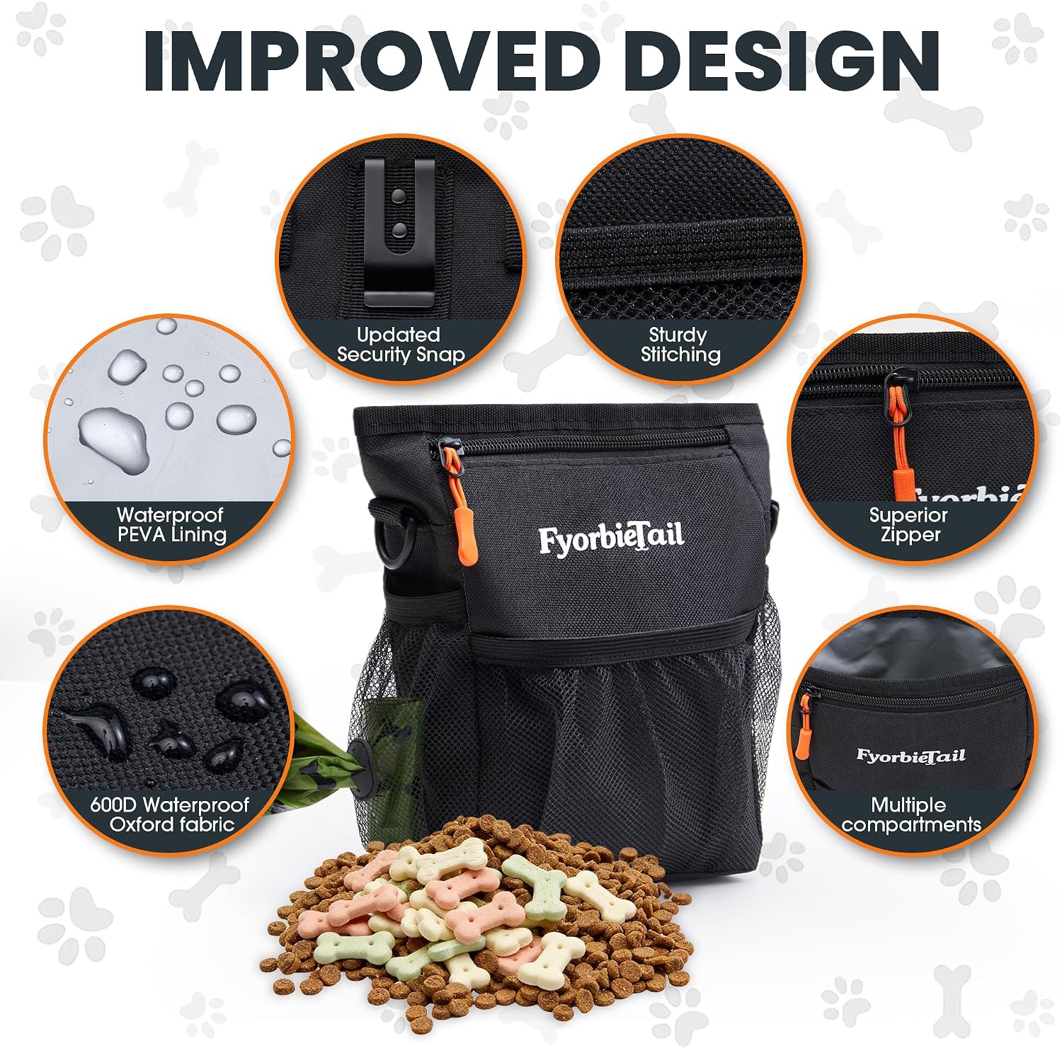 Fyorbietail pet training bag worn as a hands free waist belt during outdoor dog training