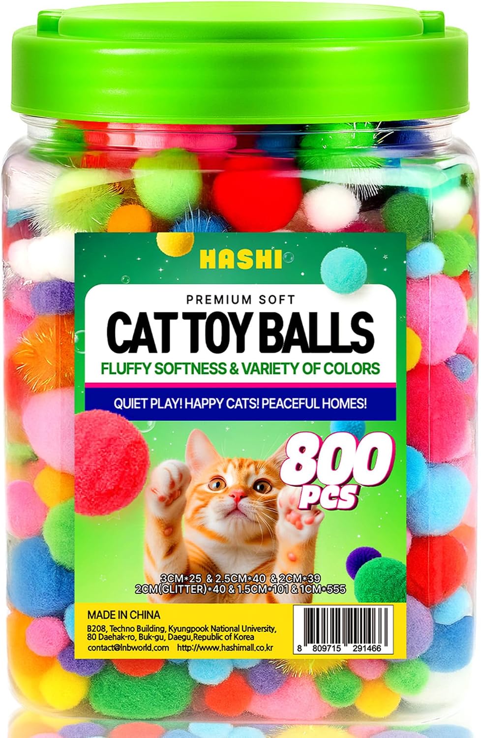 HA SHI [200pcs in Sturdy Jar] 1.2 Inch Soft Plush Cat Toy Balls - Perfect Size Interactive Fetch Toys for Indoor Cats, Quiet Night Play, Assorted Colorful Fuzzy Poms for Kittens - Image 9