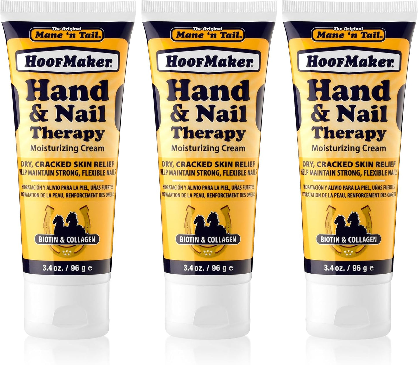 Texture demonstration of the non greasy fragrance free Mane 'n Tail Hoofmaker cream on dry skin and cuticles.