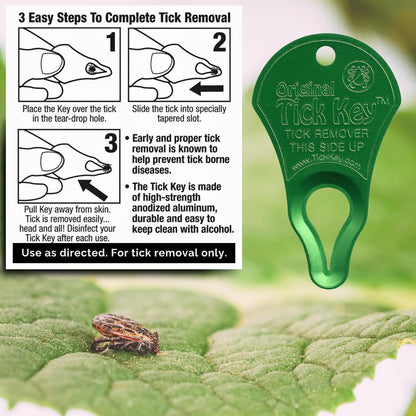The Tick Key Earth variant portable tick removal tools on a keychain