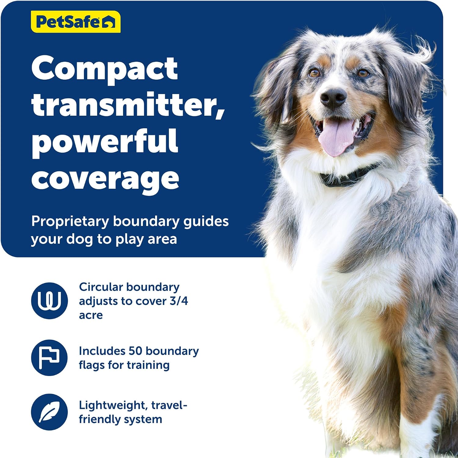 Adjustable nylon pet receiver collar showing the contact points and battery compartment.