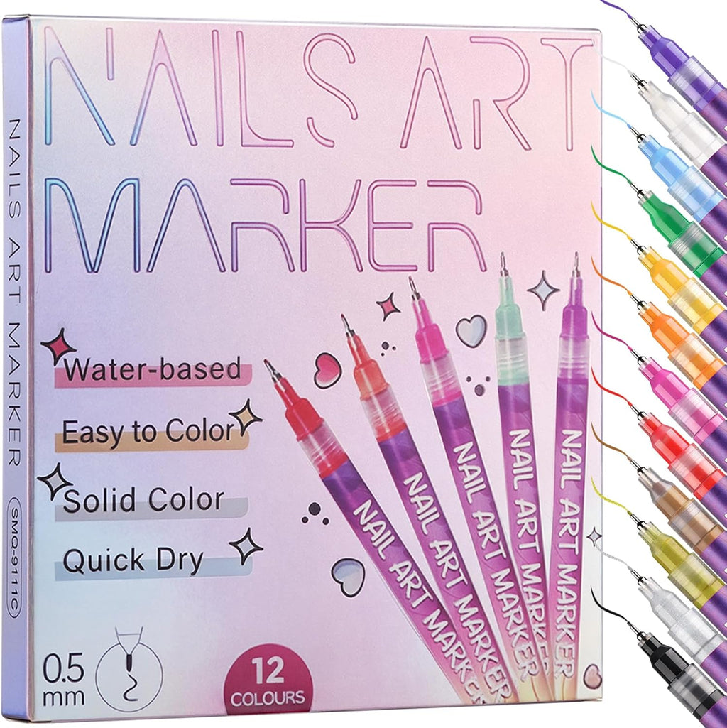 Kingmas 12 Color Nail Art Pens set front view