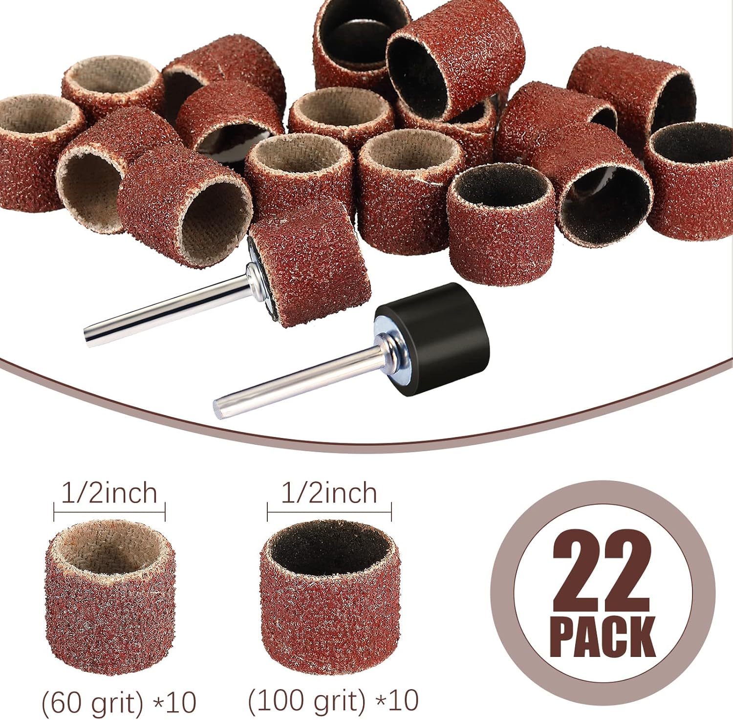 Close up of 60 and 100 grit sanding bands for pets