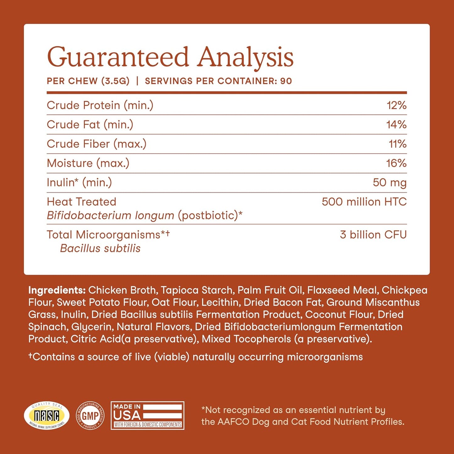 Premium 90 count jar of veterinary pet probiotics with organic inulin