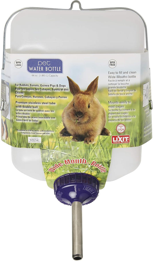 Lixit(R) All-Weather Rabbit Water Bottle - 64 Ounce Widemouth Cage Water Bottles for Rabbits, Ferrets, Guinea Pigs, Rats, and Other Small Animals (White, 64 Ounce) - Image 1