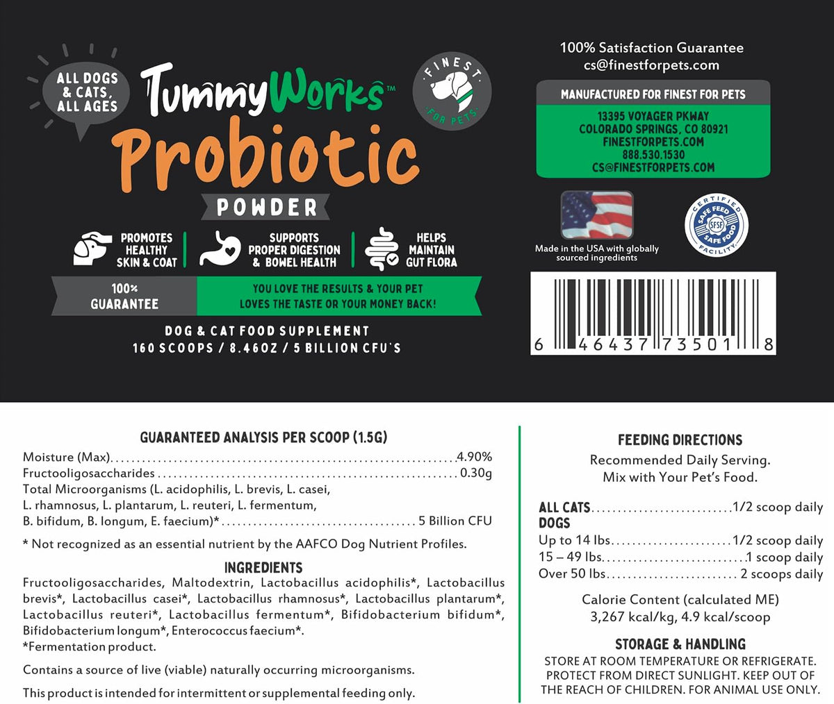 TummyWorks Probiotics for Dogs and Cats. 160 Scoops Probiotic Powder for Digestive Health, Gut, Immunity, Energy, Skin & Coat. 10 Strains, 5 Billion CFUs with 6 Enzymes & Prebiotics. Made in USA. - Image 9