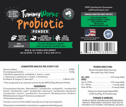 TummyWorks Probiotics for Dogs and Cats. 160 Scoops Probiotic Powder for Digestive Health, Gut, Immunity, Energy, Skin & Coat. 10 Strains, 5 Billion CFUs with 6 Enzymes & Prebiotics. Made in USA. - Image 9