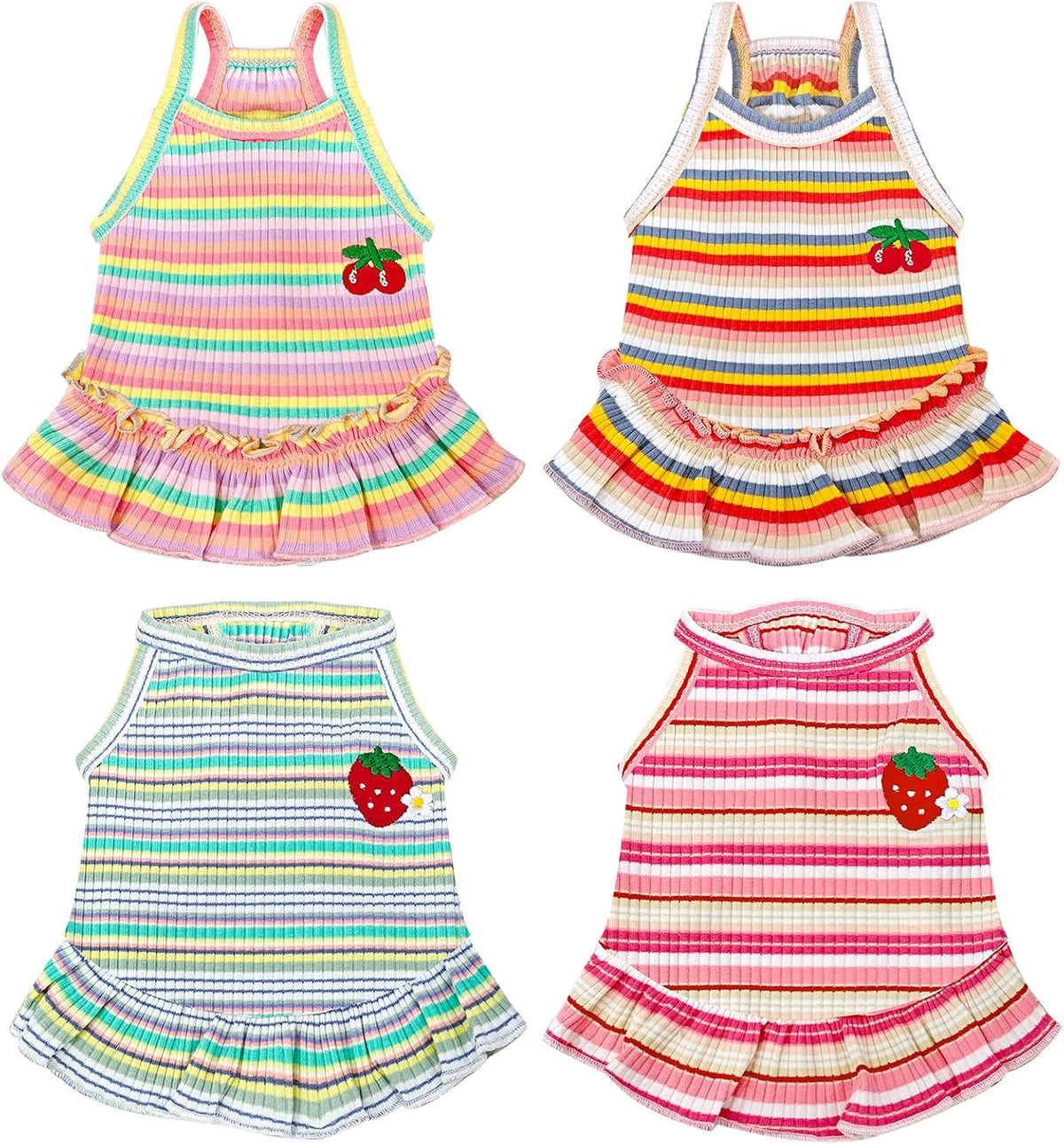 Cute Small Dog Dress Girl Female Dog Clothes Spring Summer Pet Puppy Cats Striped Dress Outfits for Shih Tzu Yorkies Chihuahua Maltese(Strawberry Pink,Small) - Image 10